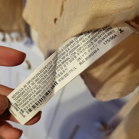 Zara, L | Linen Fringe Button Down Bell Sleeve Flowy Deep Neck Line - Picture 5 of 5